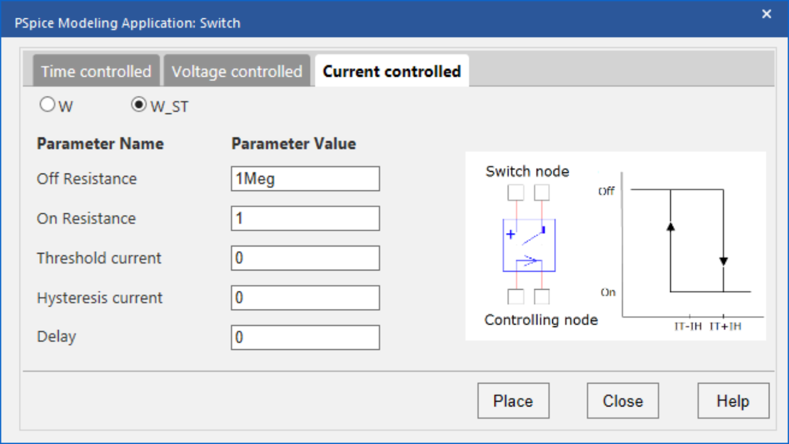 Create a switch SPICE model with the PSpice modeling application