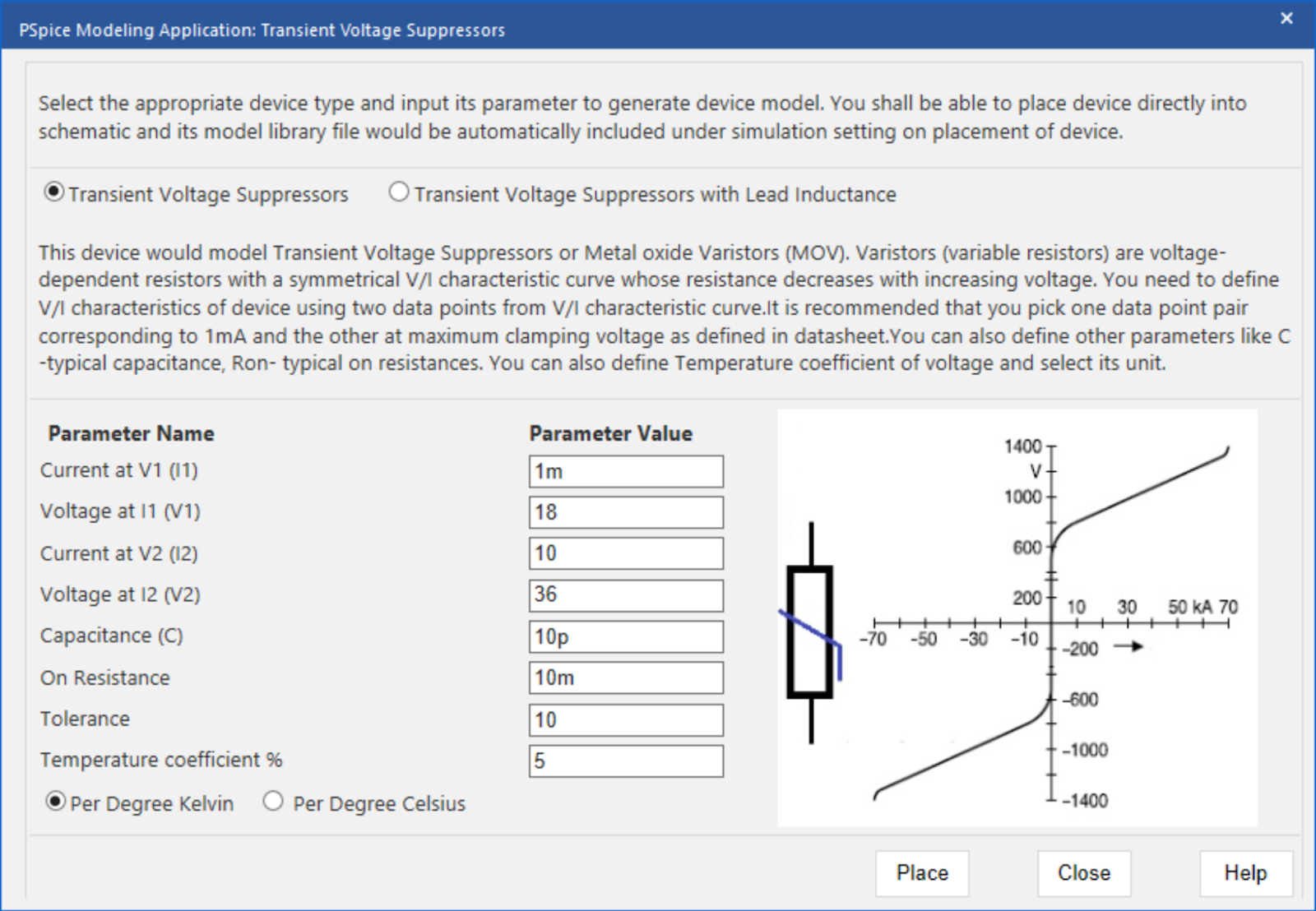 Create a transient voltage suppressor (TVS) SPICE Model with the PSpice Modeling Application