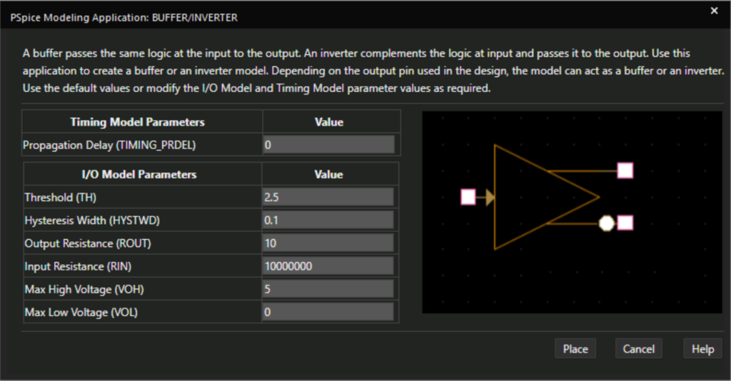 Create a buffer or inverter SPICE model with the PSpice modeling application