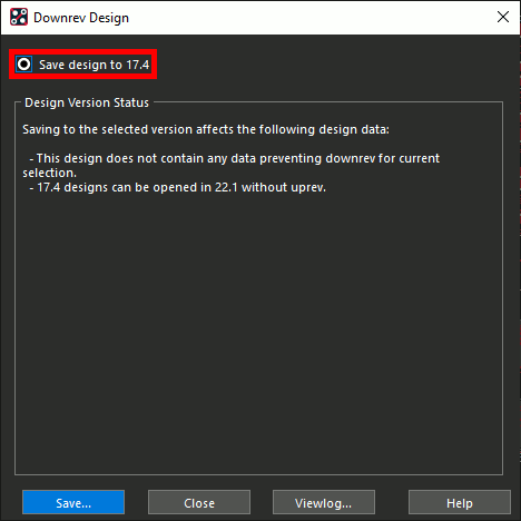 Downrev a PCB file in OrCAD and Allegro to share designs between version 23.1 and 17.4