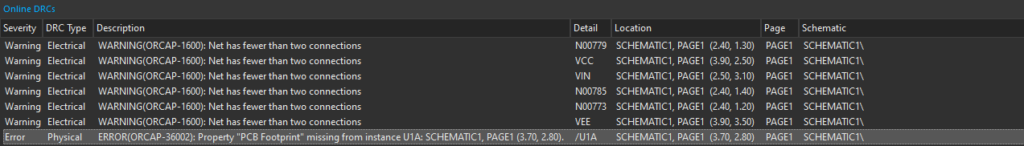 Use Online Design Rule Checks (DRCs) to identify errors during schematic design in OrCAD